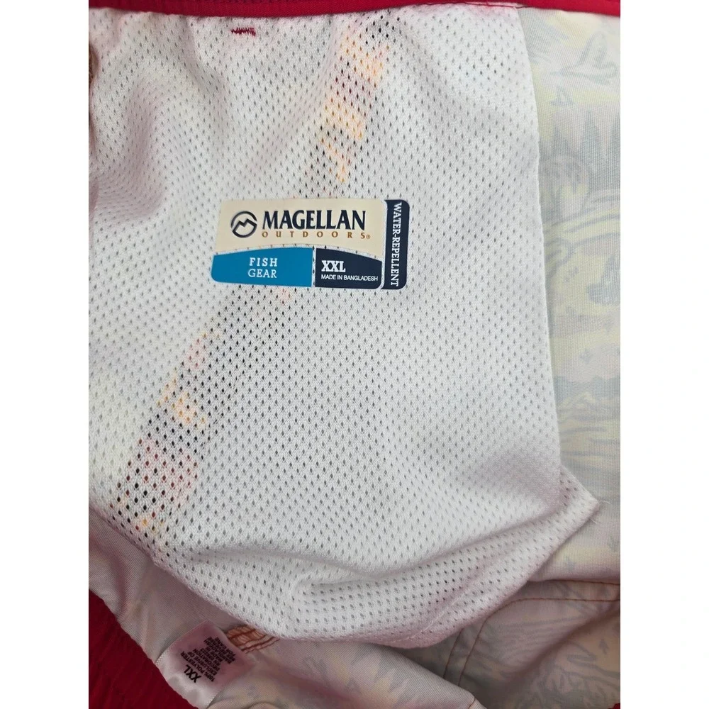 Magellan Outdoors Swim Trunks Mens XXL Orange Shiner Bock Beer Camo Fish Shorts